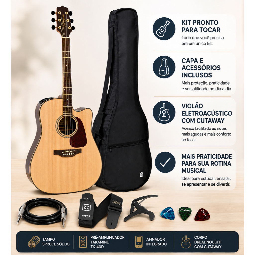 Kit Violao Takamine Gd93ce Folk Tk40d Profissional Acessorio