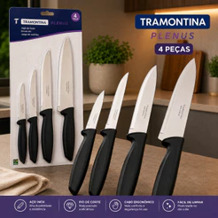 Jogo de Facas Tramontina Plenus 4 Peças Original Aço Inox