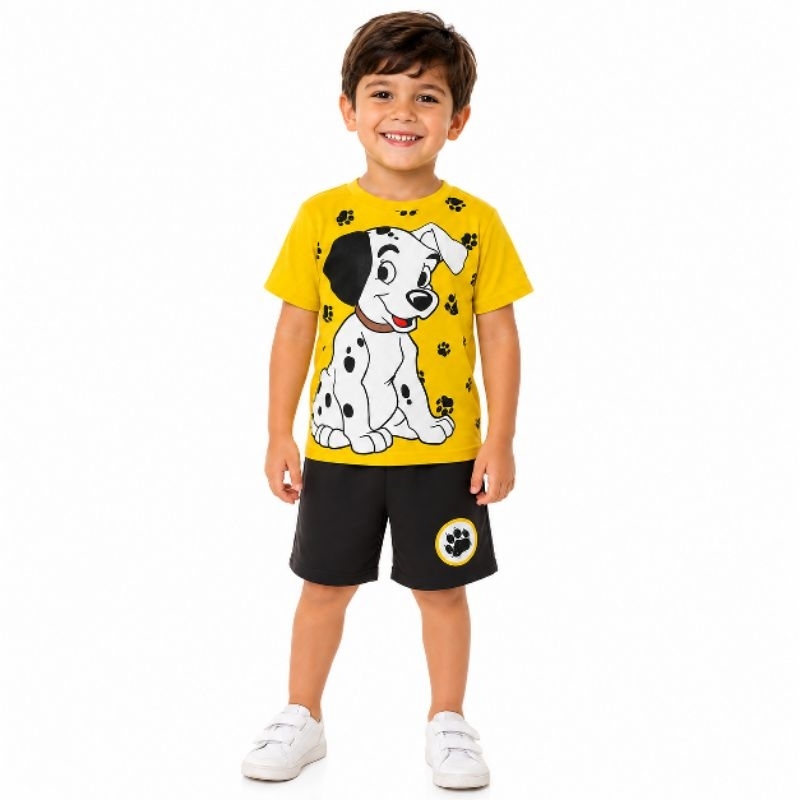 Conjunto Infantil de Menino Regata Estampado Dalmata Malha 100% Algodão