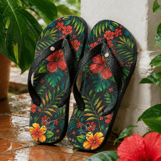 Chinelo Preto Flor Praia Verão 2026 do 33 ao 34