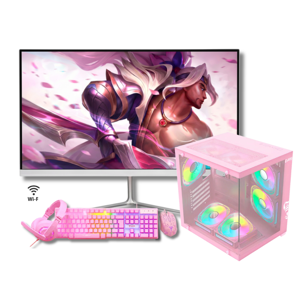 Computador Pc Gamer Rosa Ryzen 5 2400G 32GB DDR4 SSD 512GB NVME RX 6500XT Monito