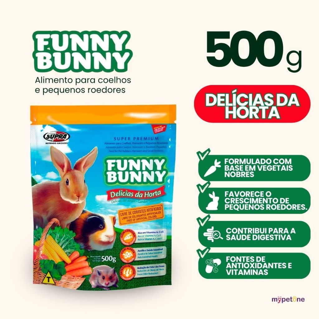 Ração Funny Bunny 500 gr Delícias da Horta Coelhos, Hamster e Roedores