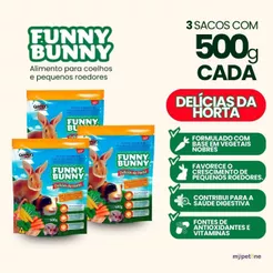 Kit 3 Ração Funny Bunny 500 gr Delícias da Horta Coelhos, Hamster e Roedores