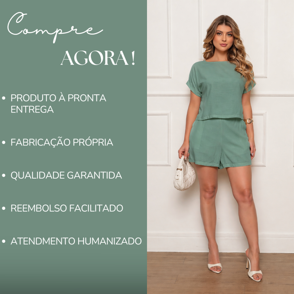 Kit Casual Social Alfaiataria Conjunto Feminino Short Viscolinho Elegante Confortavel Sofisticado