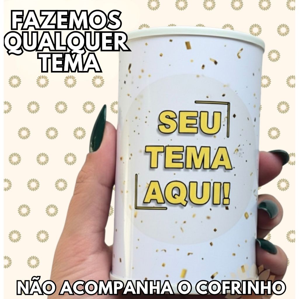 Rótulo adesivo para Cofrinho 10x6 Personalizado Lembrancinhas Infantil, Aniversário, Brinde Qualquer Tema, Nome ou Arte.