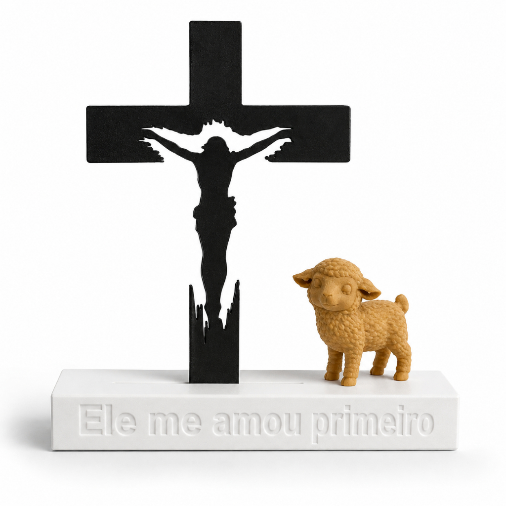 Cruz Decorativa Cristã com Cordeiro de Deus | Decoração Religiosa para Sala, Aparador e Mesa | Presente Católico