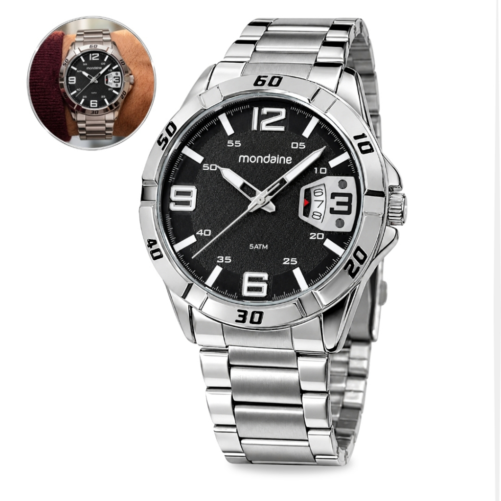 Relógio Mondaine MAsculino Analógico  De Pulso Moderno Quartz Prateado Prova D'á