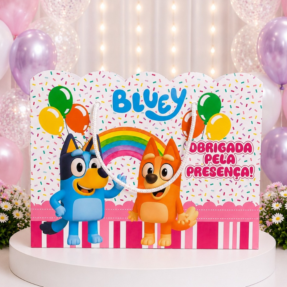 Sacolinha Surpresa Grande Personalizada Lembrancinha Bluey Menina - MONTE EM CASA