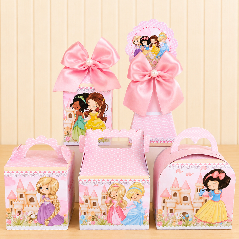 PEGUE E MONTE - Personalizados Princesas Cute Lembrancinhas Caixinhas para festa/Kit caixas/Kit festa aniversário