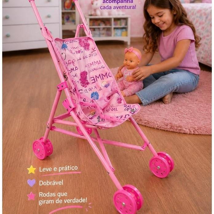 Carrinho Boneca Infantil Dobrável Brinquedo Menina Passeio
