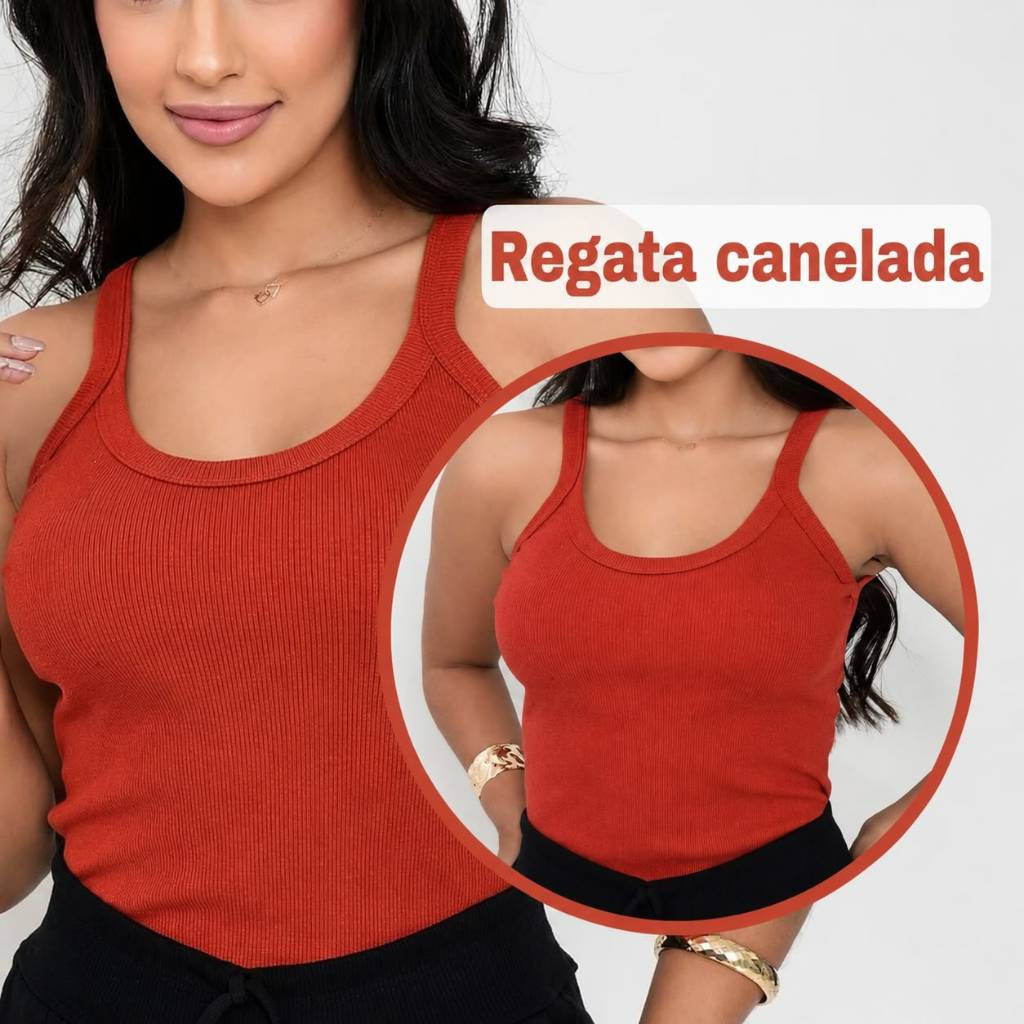 Blusa Regata Feminina Alça Canelada Algodão PREMIUM Ribana Blusinha Básica
