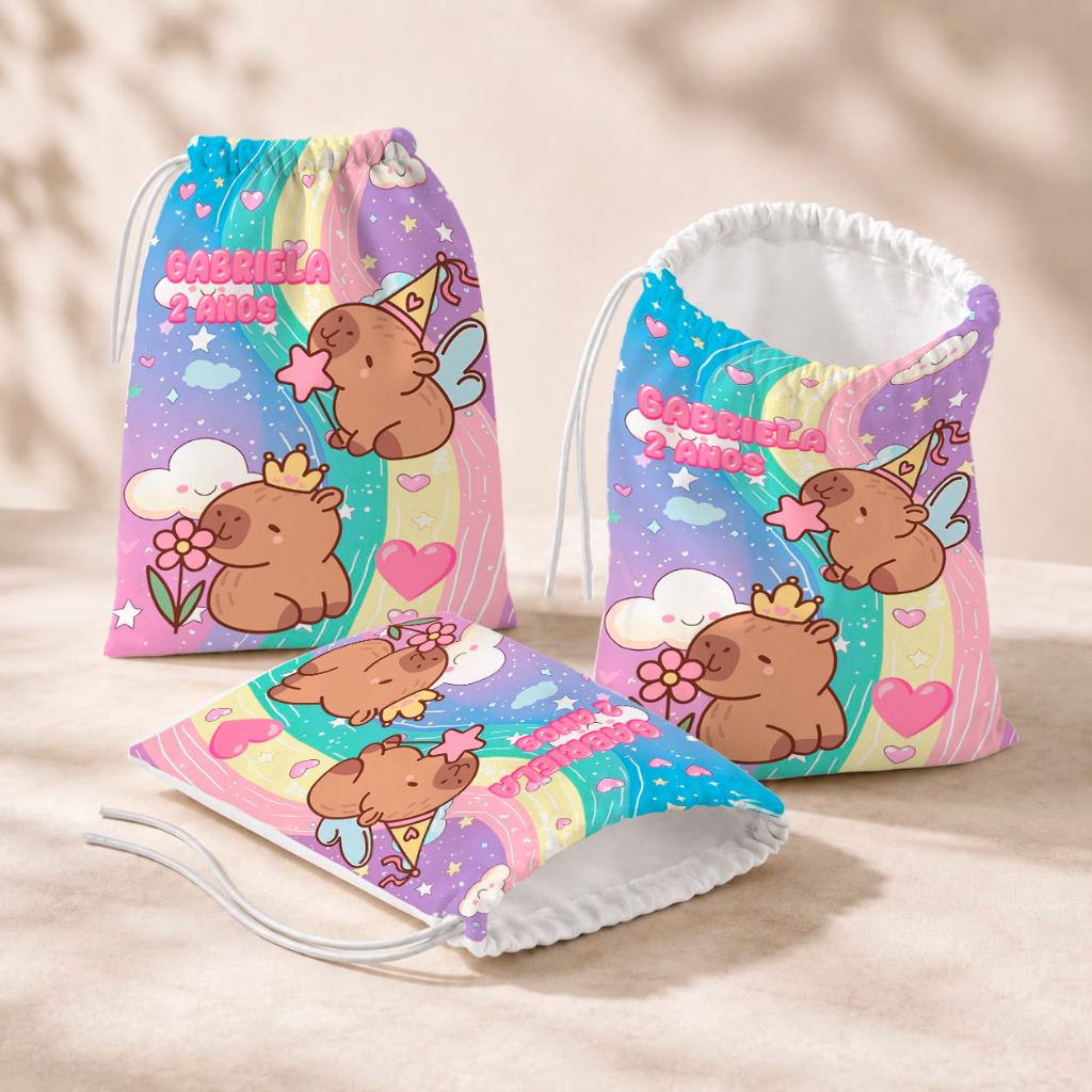 20 Sacolinhas Personalizada Festa Infantil 18x26 Aniversário Lembrancinha Capivara Cute M2