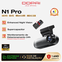 DDPAI N1 Pro Câmera Veicular 2K+1080P NightVIS ADAS Wi-Fi Bluetooth 5.0 Supercapacitor Monitoramento Estacionamento 24h