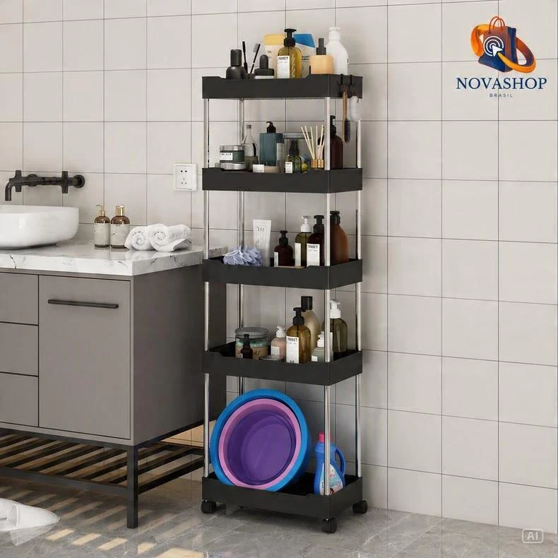 Organizador Móvel Com 4 Prateleiras Para Diversos Itens Com Rodinha