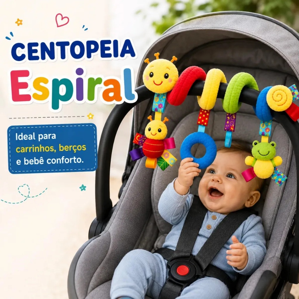 Chocalho Centopéia com Sons Para Bebê Recém Nascido Mobile Carrinho Brinquedo Conforto de Berço Montessori Sensorial
