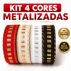 Kit Galão Passa Fita Falso Metalizado 10 Metros cada 100% Poliéster 4 Cores | Aviamentos