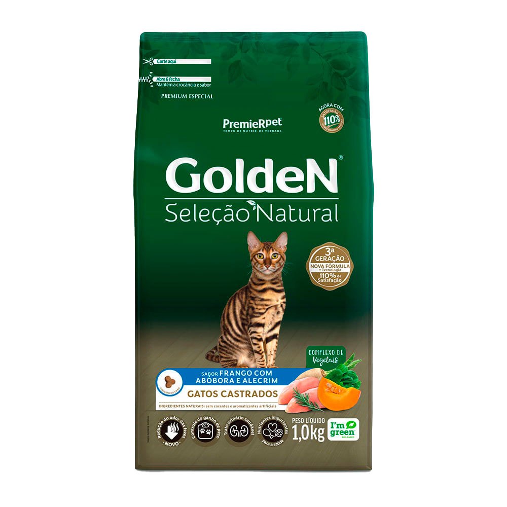 Ração Golden Seleção Natural Gatos Adultos Castrados Frango com Abóbora e Alecrim 1kg · foto 2