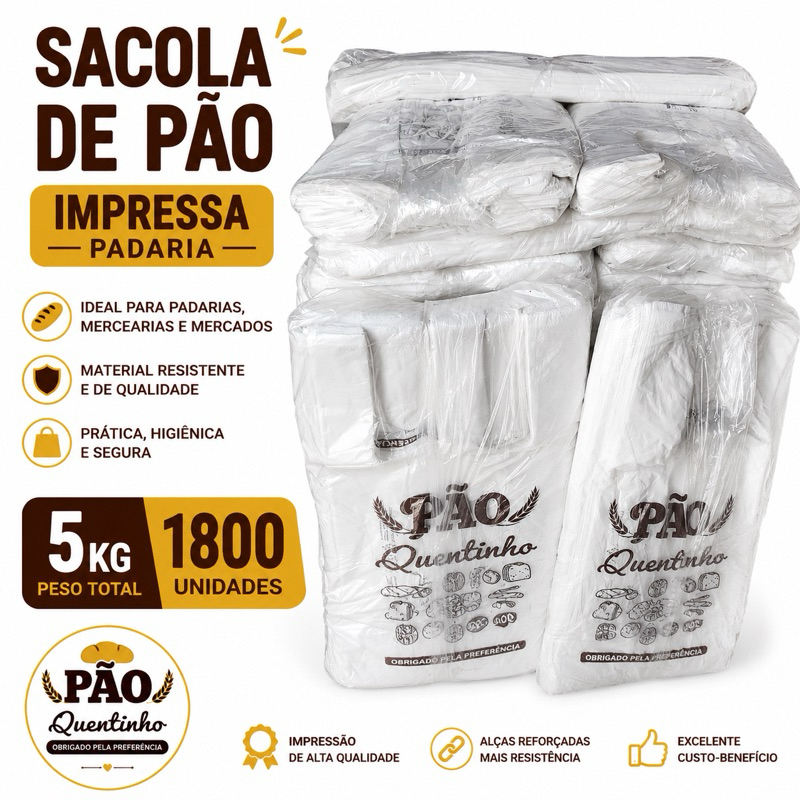 Sacola de Pão Impressa Padaria 5kg 1800 Unidades com Alça Reforçada