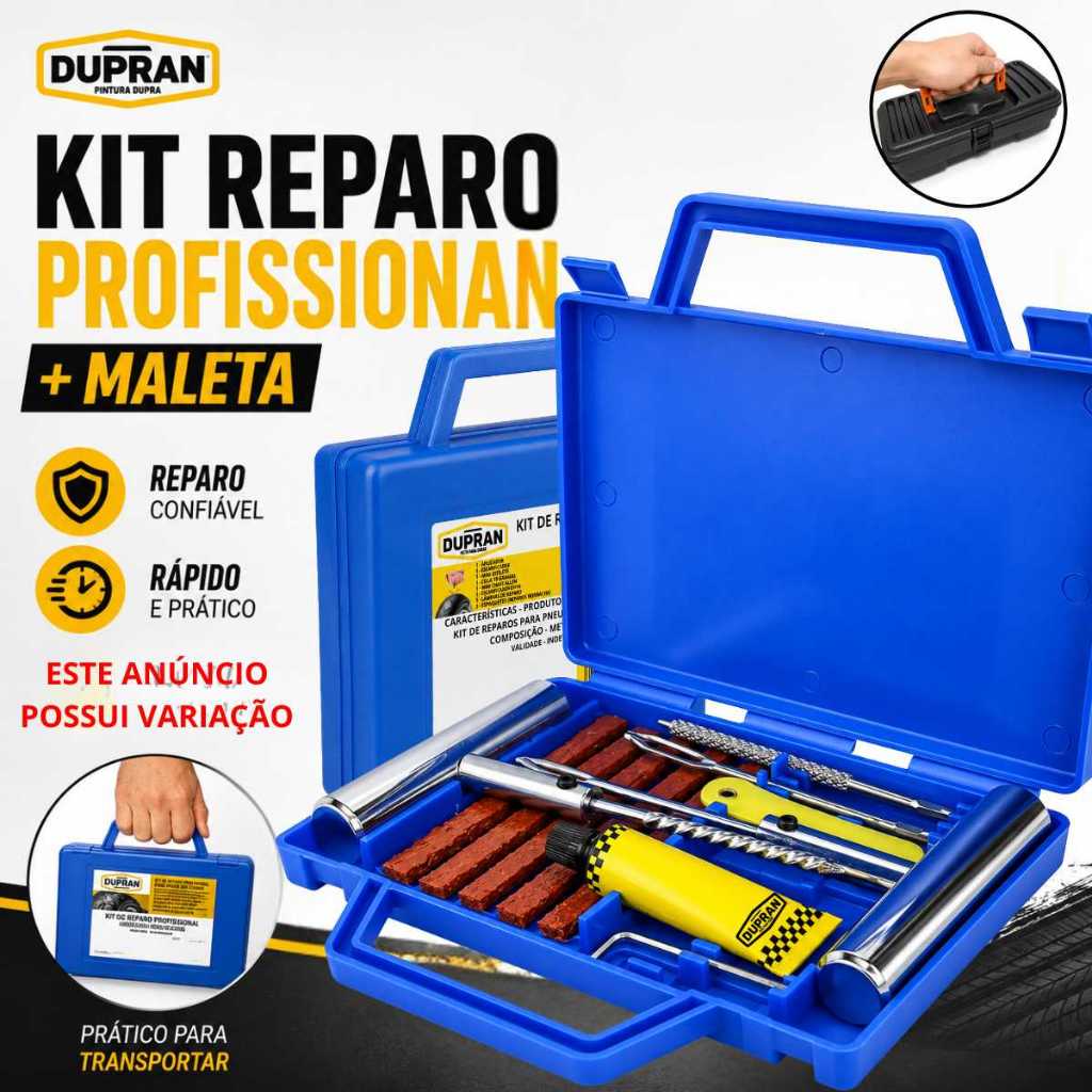 Reparo Metal Com Maleta Chaves E Refis Para Remendo Pneu Carro E Moto