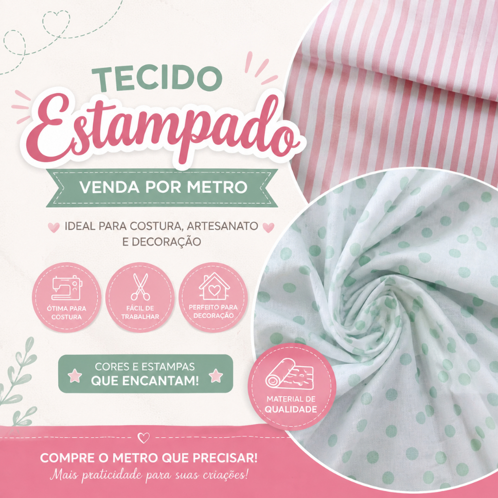 Tecido Estampado Microfibra 1 metro 100% Poliéster – Venda por Metro para Artesanato e Costura