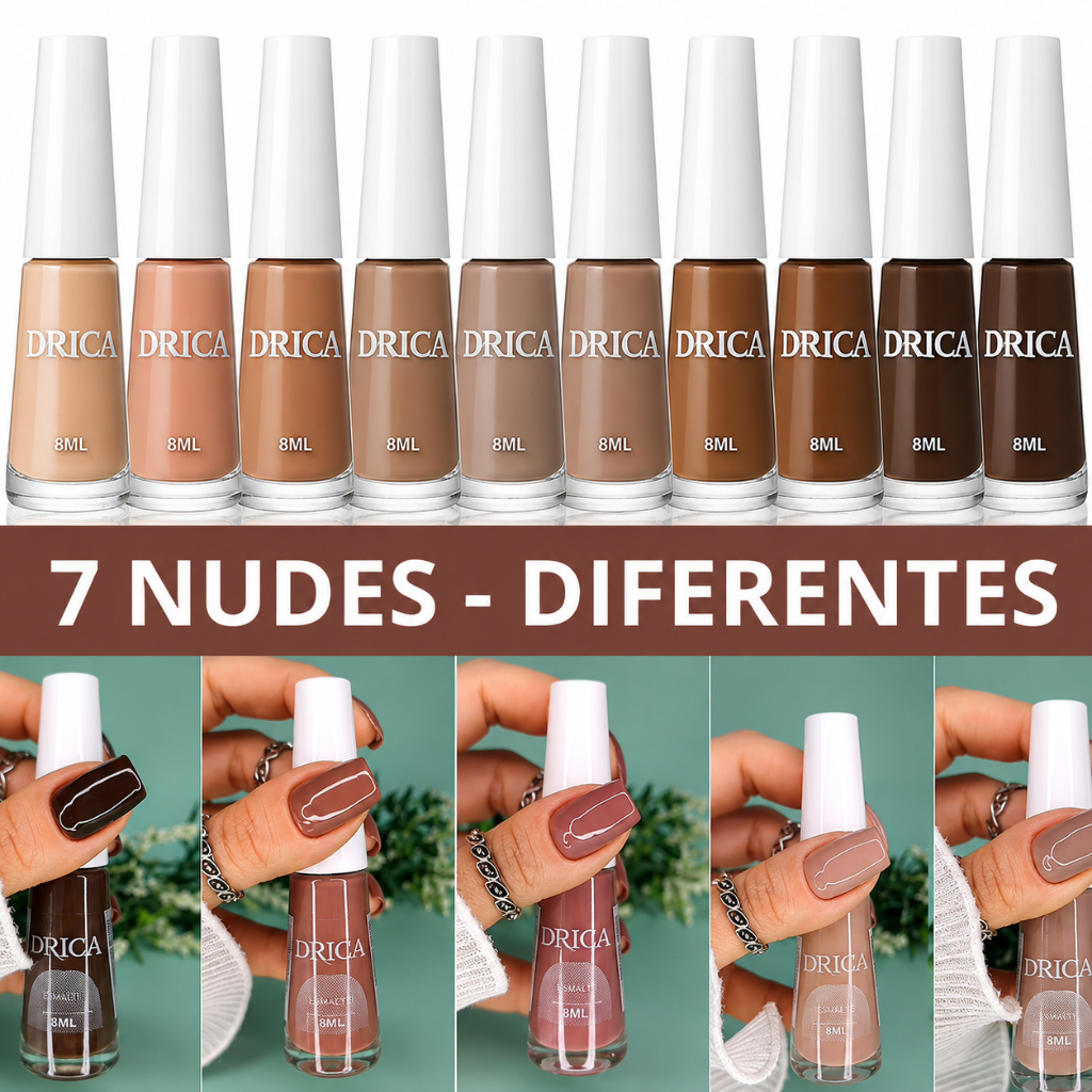 Kit 7 Esmaltes Drica Nude 8ml Cores Variadas Tons Nudes para Unhas Manicure