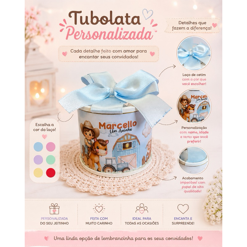 Kit Tubolata Personalizada 5x6  Fazendinha |  Lembrancinha de Aniversário | Festa Infantil
