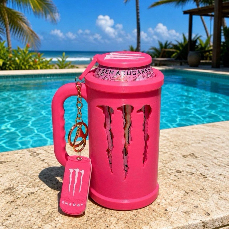 Porta Lata / Kit Suporte/ Caneca Energético +Tampa  + Abridor  - Monster