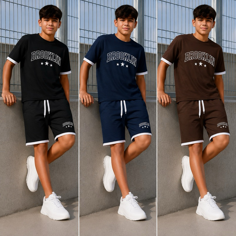 Conjunto Infantil Juvenil Masculino– Camiseta + Bermuda Estiloso e Confortável