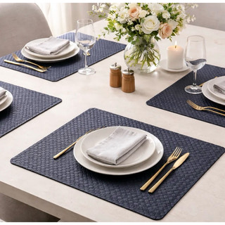 Jogo Americano Couro Trançado Azul Marinho Navy para Mesa Posta – Sousplat/Toalha de Mesa Decorativa
