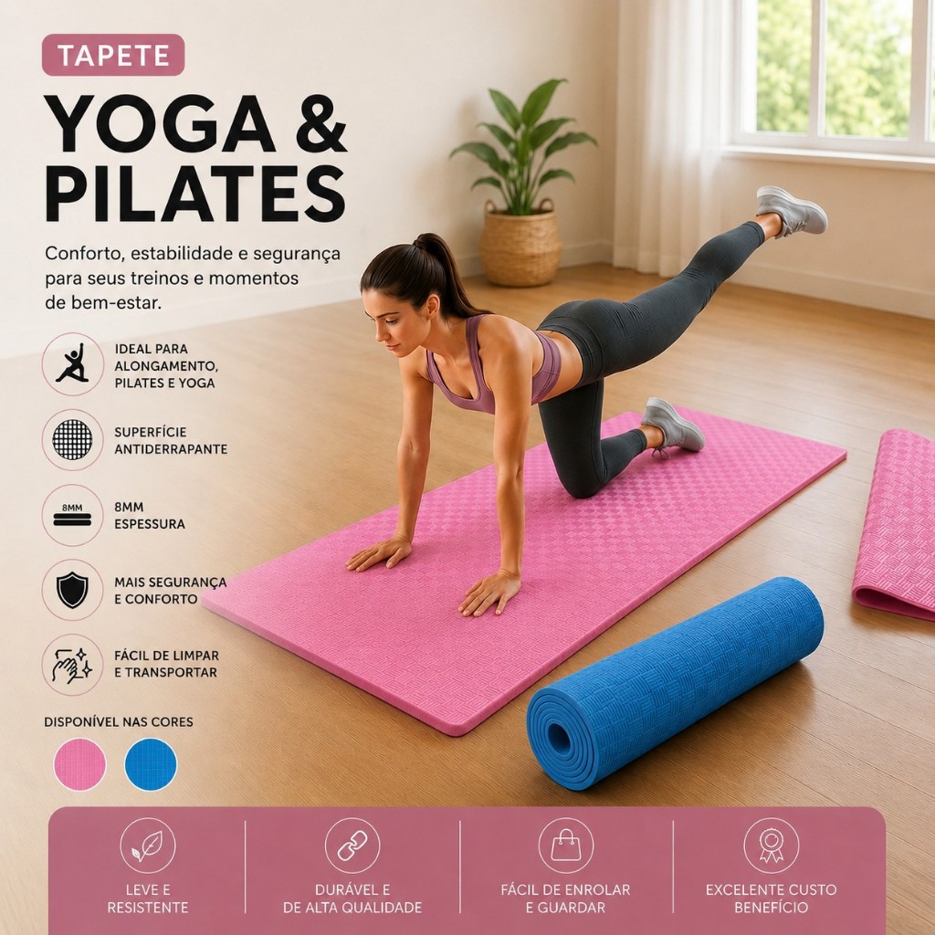 Tapete Yoga Pilates Alongamento Funciona em EVA Antiderrapante Fitness 1,90m