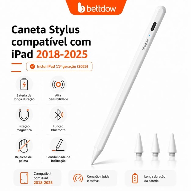 BETTDOW 11th Plus Caneta Stylus para iPad Stylus Pencil Rejeição da palma 9th Gen 8th 7th 6th Pro 11 12.9 2018-2025
