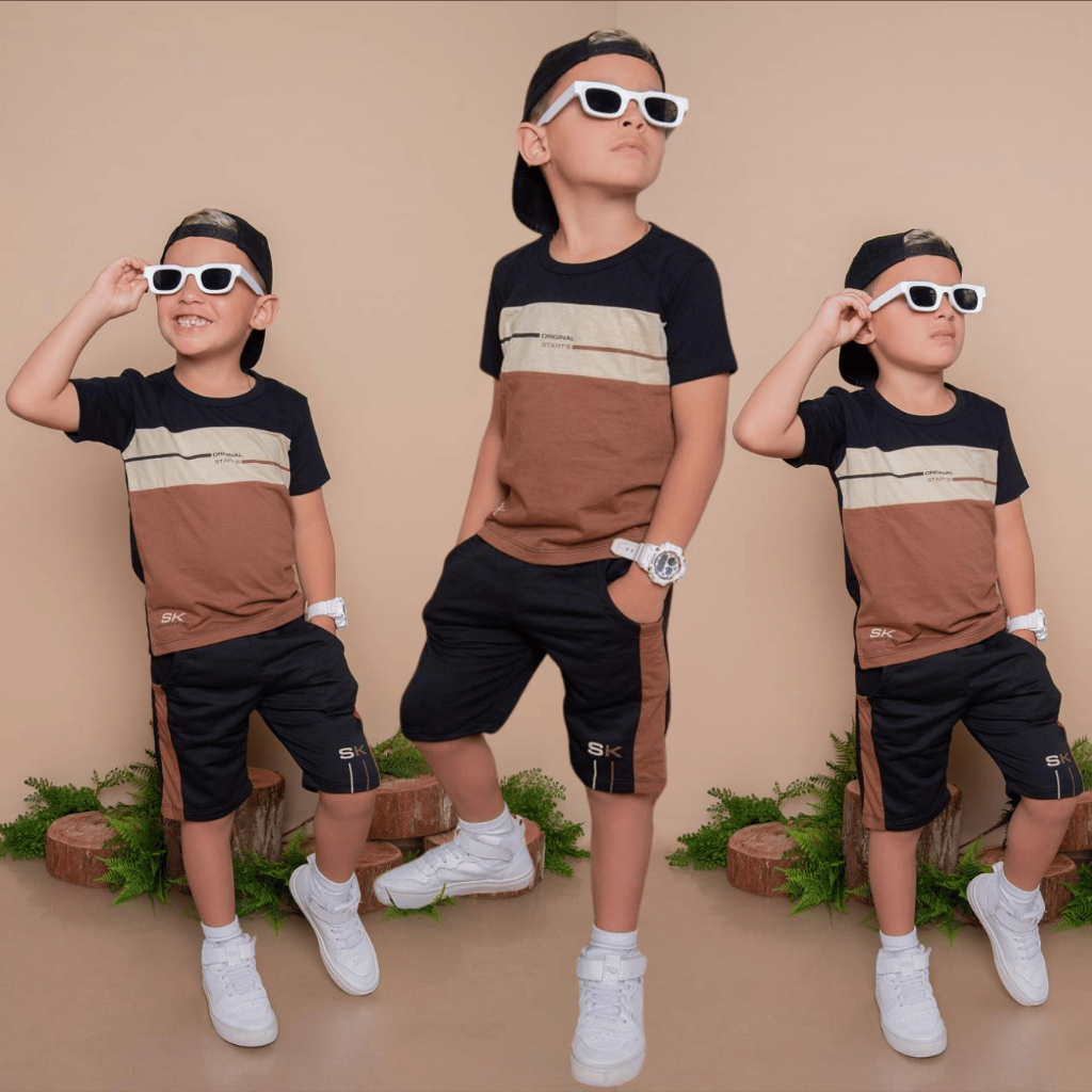 Conjuntos Infantil Menino Diversos Estiloso Verão Camisa e Bermuda Juvenil Top Veste Do 2 ao 14 anos
