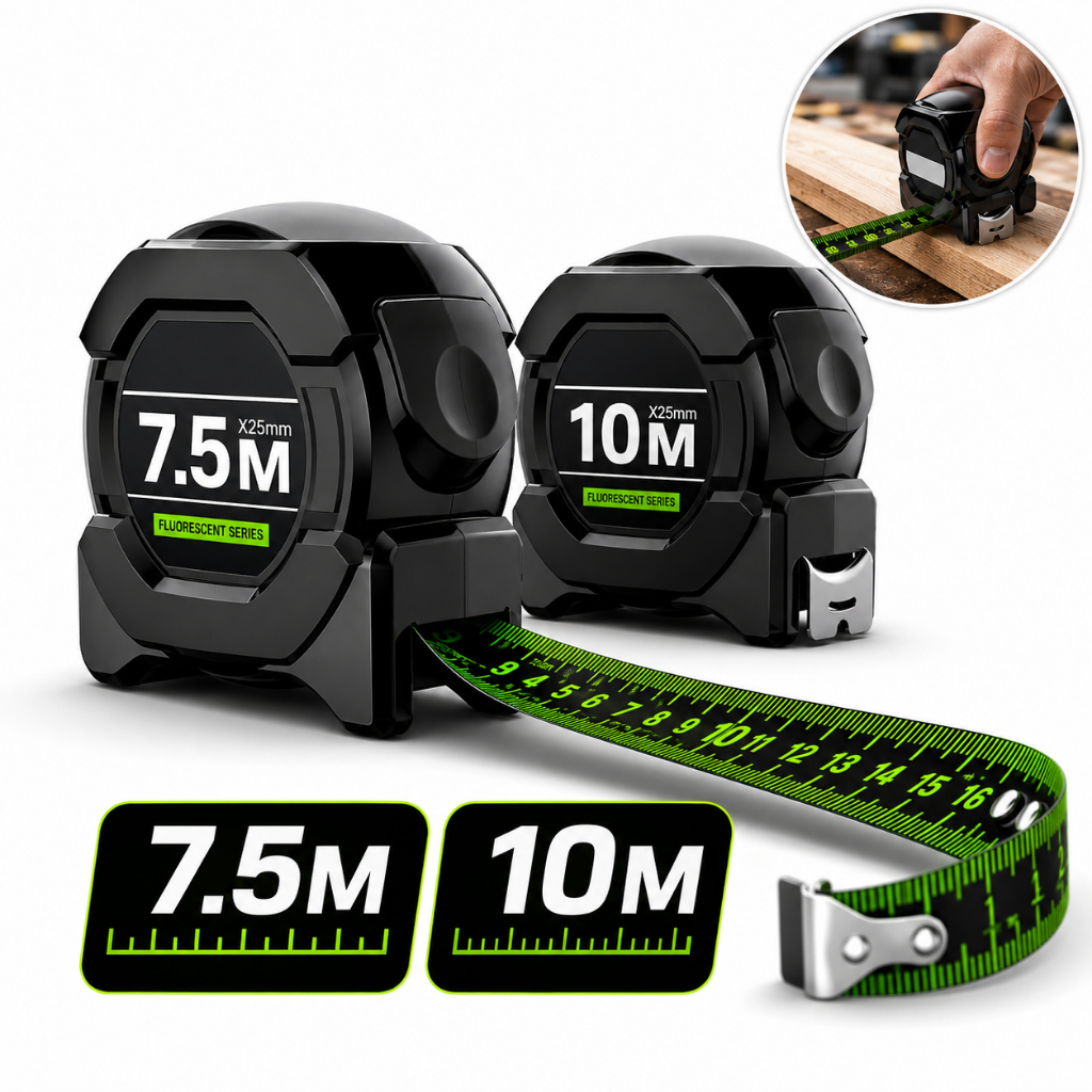 Trena Fita Métrica Aço Inoxidável 7.5/10m carbono Medição De Alta Precisão trena Profissional Obra Fluorescente Trava 7M