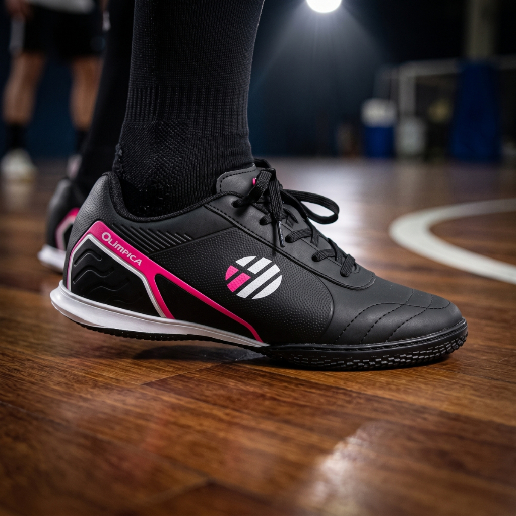 Chuteira Futsal Adulto Olimpica 5.0 Preto Rosa
