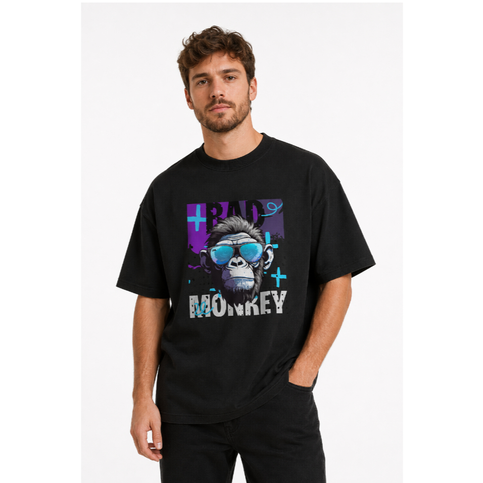 Camiseta Oversized Bad Monkey Estampada Streetwear Camisa 100% Algodão Suedine Manga Curta
