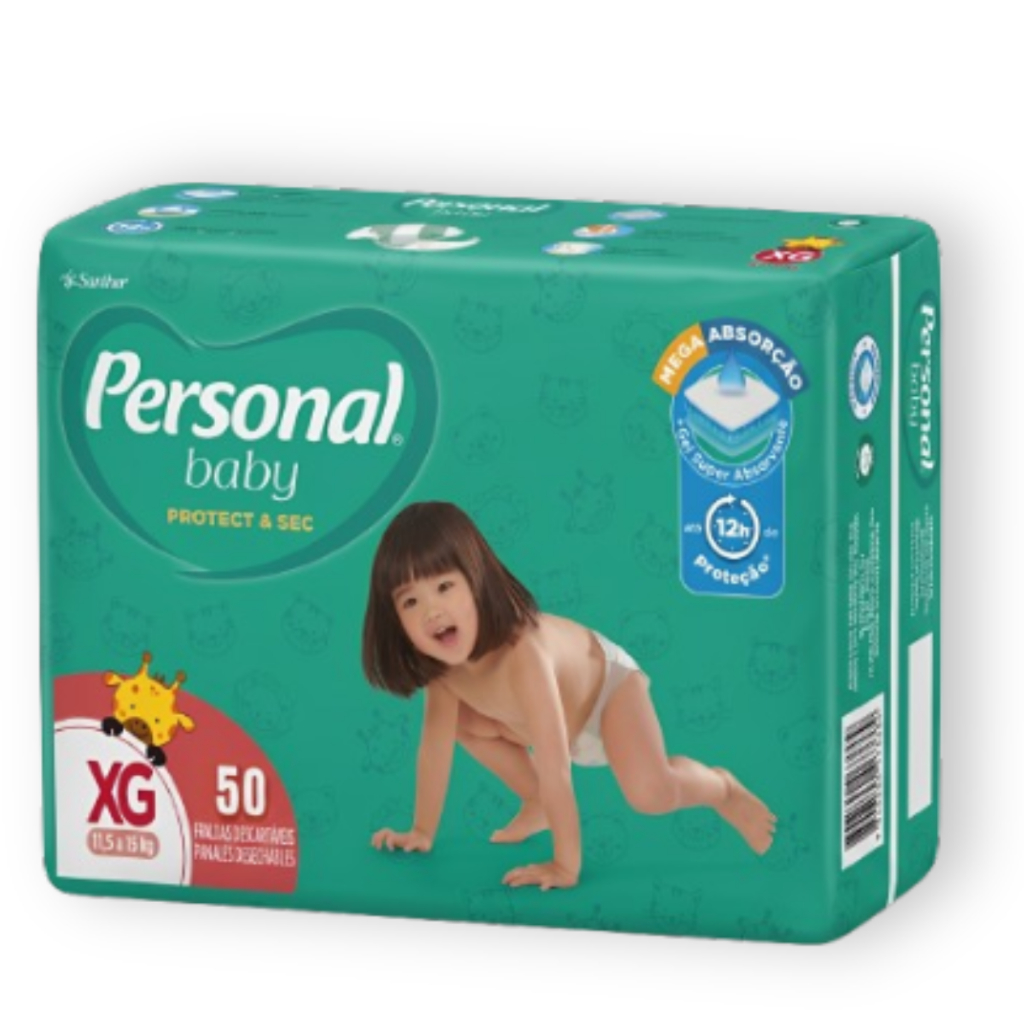 Fralda Personal Baby Protect & Sec Tamanho XG Pacote Hiper 50 Unidades