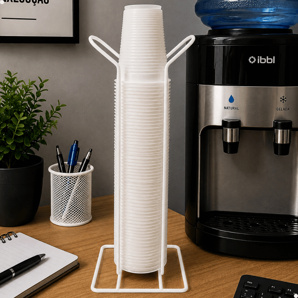 Suporte Organizador Para Copos Descartáveis Água e Café 200ML Branco