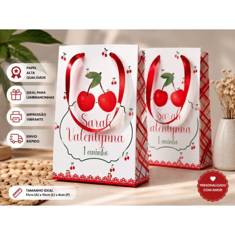 Sacola Personalizada Cerejinha Lembrancinha Festa Infantil | Pegue e Monte | Envio Imediato 24h