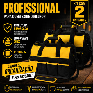 Kit 2 Bolsas Mala De Ferramentas Reforçada Grande 16 Bolsos d Lona Porta ferramentas fundo reforçado