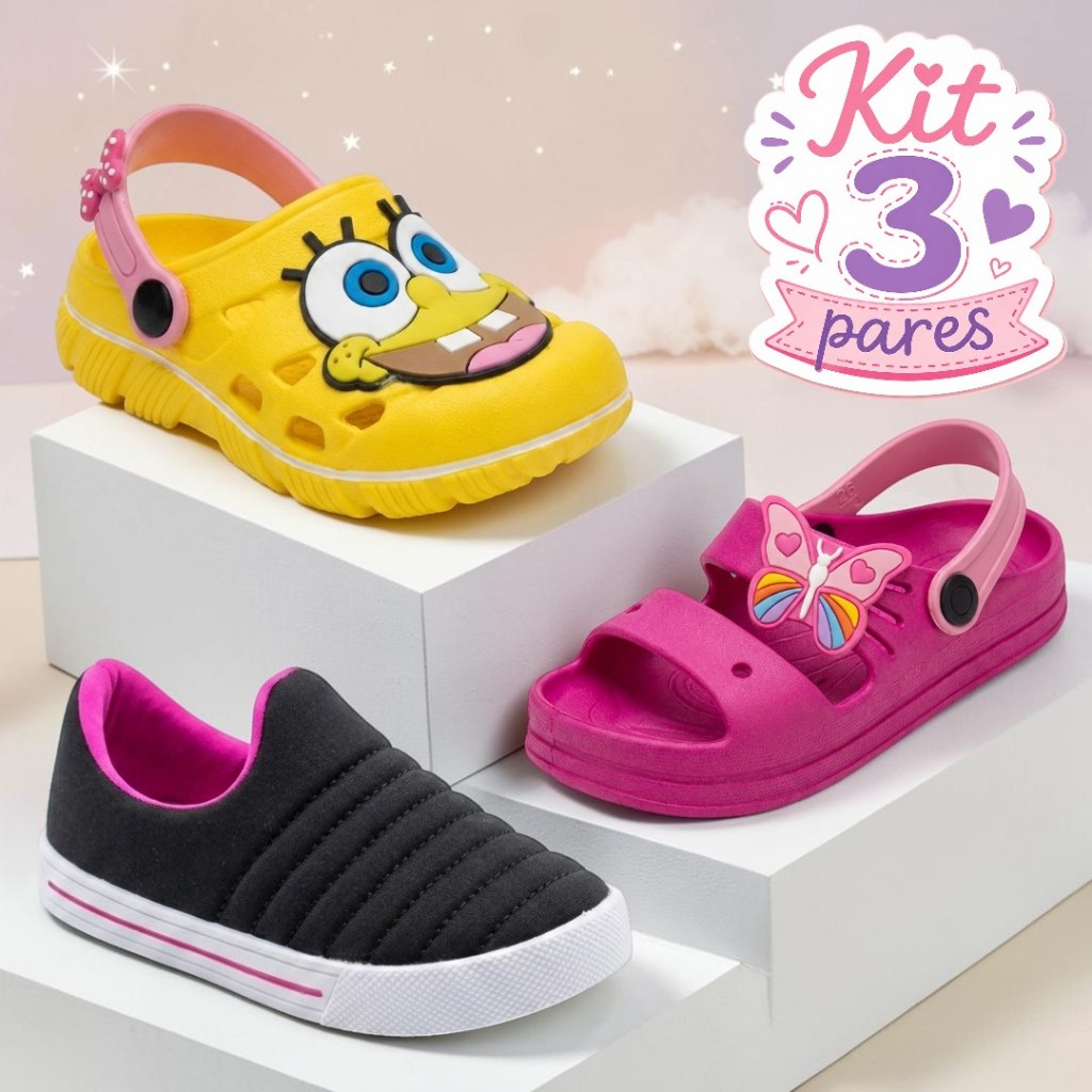 Promoção Kit 3 Pares Menina Calçados Confortáveis Para Dia a Dia