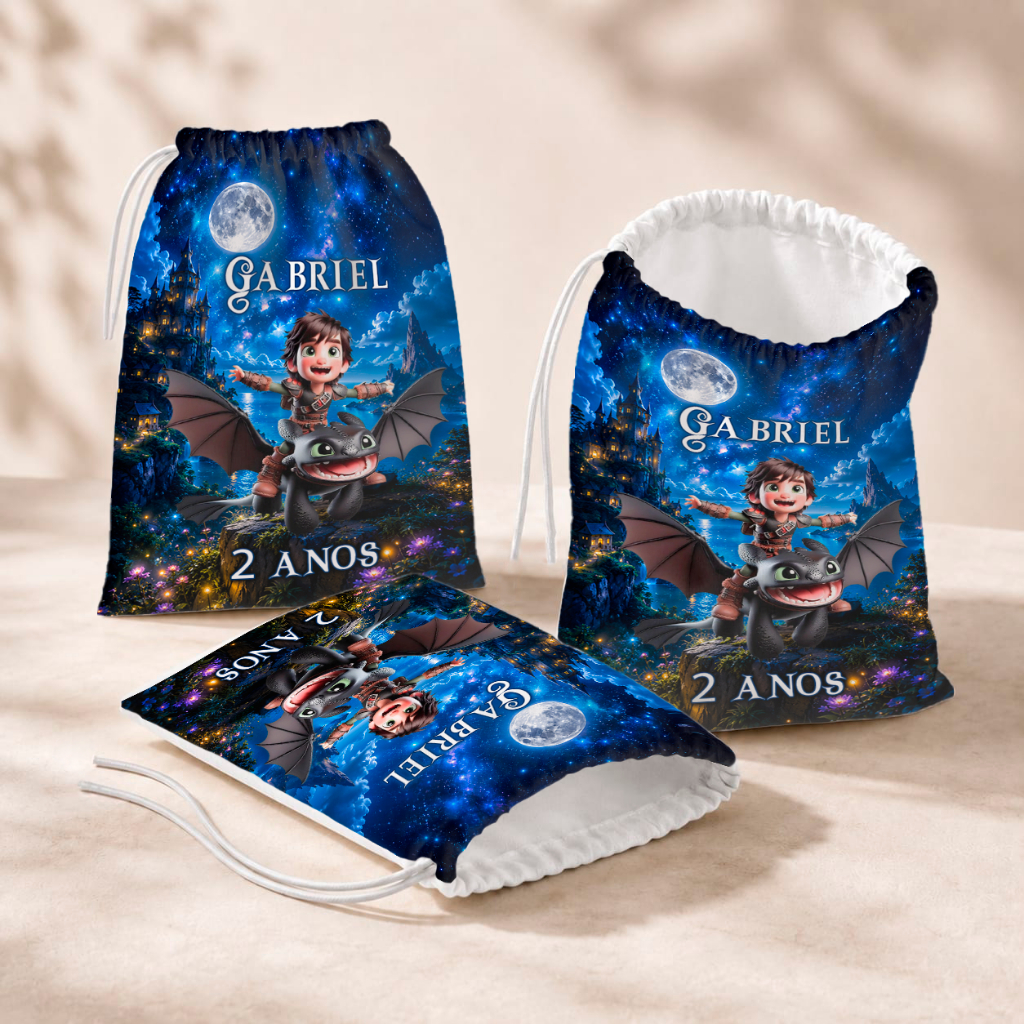 20 Sacolinhas Personalizada Festa Infantil 18x26 Aniversário Lembrancinha Como Treinar o Seu Dragão Cute