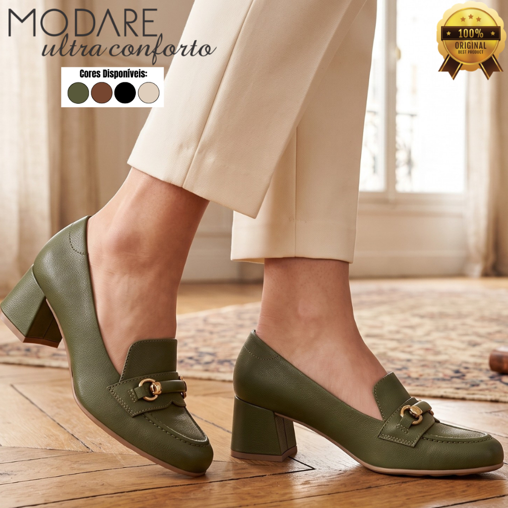 Sapato Modare Ultraconforto Feminino Napa Salto Bloco Baixo Medio Fivela Loafer Floather Original