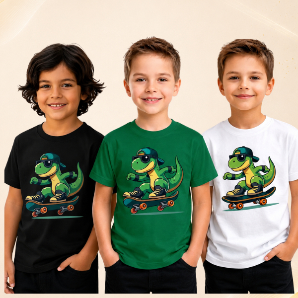 Kit 3 Camisetas Infantil Menino Dinossauro Estampada Manga Curta Roupa Infantil Confortável