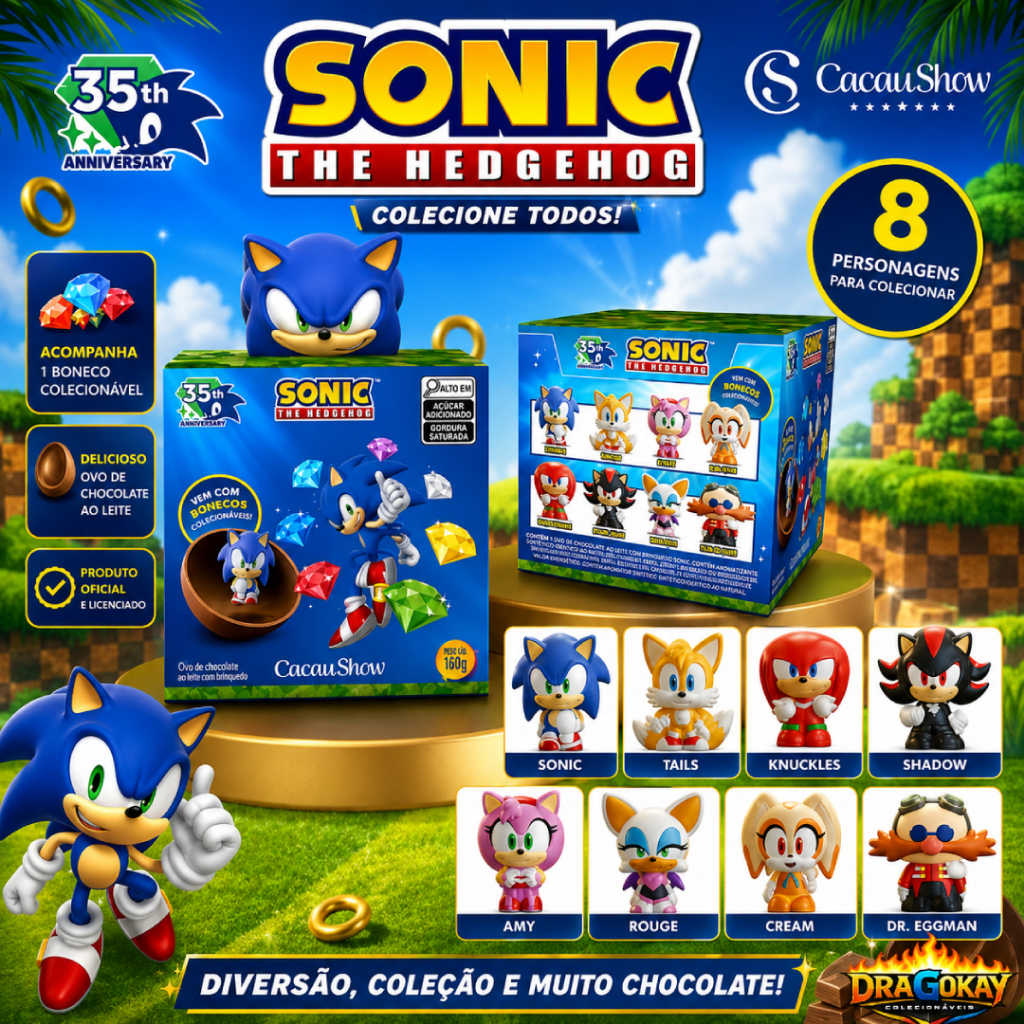 Coleção Sonic 35º Aniversário | Cacau Show Miniaturas Colecionáveis Original (Selecione o seu)
