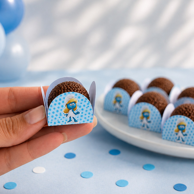 Forminhas para Doces Smurfette | Docinhos | 4 Pétalas | Forminha para Brigadeiro | Festa Infantil