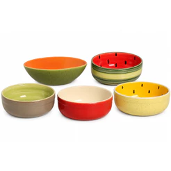 Kit 5 bowls frutas tropicais em cerâmica
