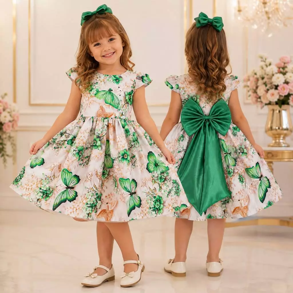 Roupa Infantil Menina Rodado Estampado Floral  Borboleta Festa Aniversário Princesa 2 a 10 Anos — imagem 1