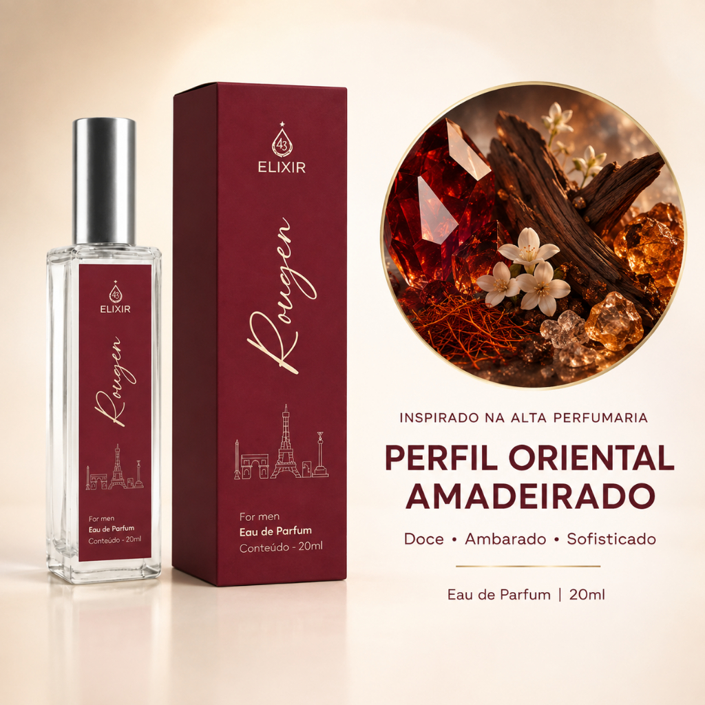 Perfume Unissex Rougen Eau de Parfum 20ml Inspirado na Alta Perfumaria | Elixir 43