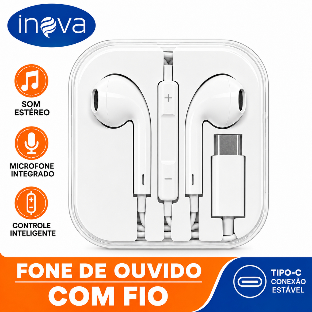 Fone de Ouvido Tipo-C Estéreo com Microfone Inova