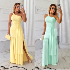 Vestido Feminino Longo elegante de festa com fenda um ombro só